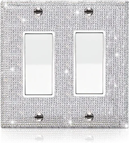 Vista 9 de 1 pieza de cubierta de placa de pared con diamantes de imitación brillantes plateados, cubierta decorativa para interruptor de luz con brillos