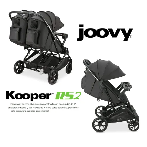 Vista 3 de Joovy Kooper RS2 - Cochecito doble ligero de viaje con bandejas dobles para aperitivos, plegado con una sola mano, asientos reclinables