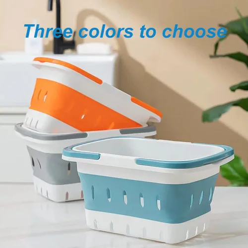 Vista 6 de Organizador de plástico para productos de suministros de limpieza, cesta plegable de almacenamiento con asas, organizador de caja para baño, cocina