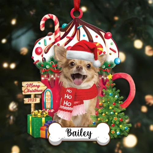 Vista 92 de Akita1 - Adorno personalizado para perro, adorno de perro con nombre personalizado, plano impreso en 2D, acrílico colgante, Papá Noel y perro