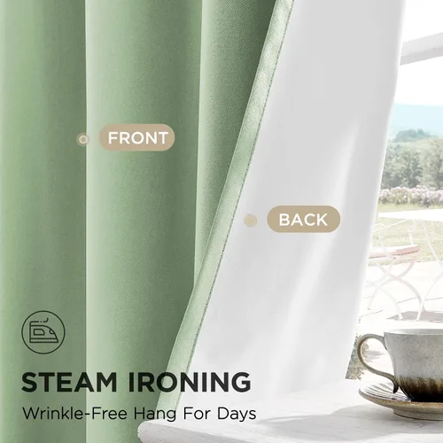 Vista 7 de Joydeco Cortinas opacas de lino para dormitorio, con ojales de 90 pulgadas de largo, cortinas resistentes para sala de estar, cortinas con Verde