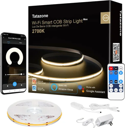 Vista 14 de Tatazone - Tira de luces LED inteligente COB de 2000K color naranja con aplicación y control remoto, 16.4 pies, tira de luz LED WiFi amarilla
