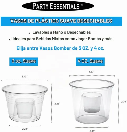 Vista 4 de Party Essentials Jager Blaster - Vasos de plástico suave, 3 onzas, 100 unidades, transparentes