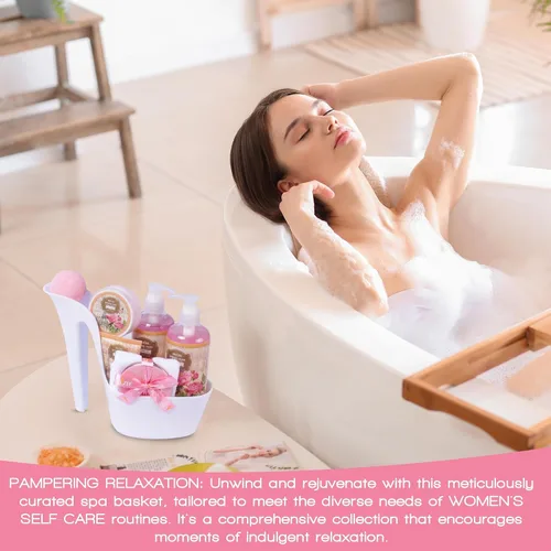 Vista 6 de Draizee Regalos de spa de lujo para mujer, juego de 2 canastas de spa con aroma de rosa y coco, gel de ducha, baño de burbujas, mantequilla