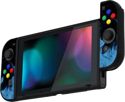 Vista 6 de PlayVital Funda protectora de llama azul para Nintendo Switch, funda delgada de TPU suave para consola Nintendo Switch Joycon con coloridos botones
