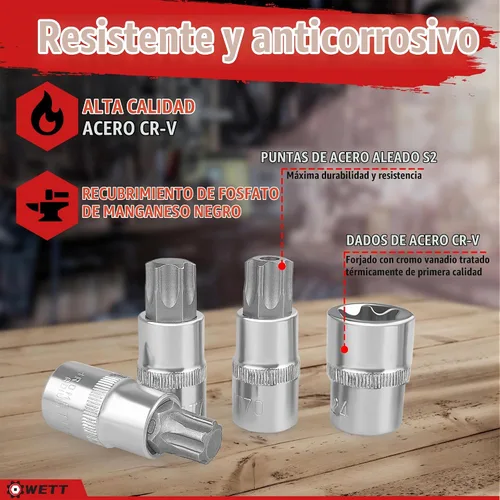 Vista 5 de WETT Master Torx Bit Socket y Juego de Enchufe Torx Externo, Juego de 60 Piezas de 1/4", 3/8", 1/2" de Unidades de Enchufes de Broca E-Torx