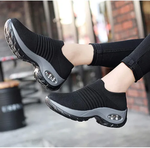 Vista 5 de Zapatos deportivos para caminar de malla para mujer, diseño moderno con cámara de aire, sin cordones, zapatos para bailar jazz, zapatos de baile