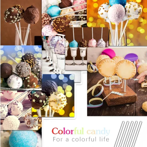 Vista 3 de Zopeal 200 palitos de piruleta acrílicos transparentes para decoración de tartas, dulces, cupcakes, palitos para boda, chocolate, galletas, postres