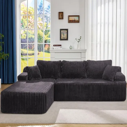 Vista 24 de Hobestluk - Sofá modular sin hueso, sofá seccional en forma de L 96" Right Facing Chaise Black,Memory Foam,Removable Cover,Non-slip Bottom,No