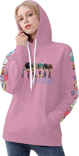 Vista 8 de COWRC Sudaderas con capucha para mujer con estampado 3D de manga larga con cordón ligero