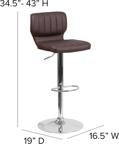Vista 3 de Flash Furniture Taburete de bar de altura ajustable de vinilo marrón contemporáneo con respaldo vertical y base cromada