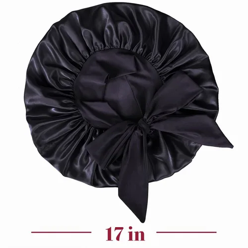 Vista 5 de Gorro de satén de seda para dormir el cabello: gorro de noche ajustable para mujer, tamaño gigante, banda ancha cómoda para trenzas de cabello largo