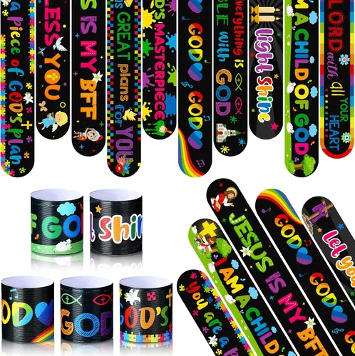 Vista 7 de Frienda 40 pulseras cristianas religiosas con versículos bíblicos para VBS Jesús Love You, pulseras inspiradoras motivacionales de natividad