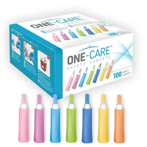 Vista 8 de ONE-CARE Lancetas de seguridad, activadas por contacto, 28G x 0.071 in, caja de 100, pruebas de diabetes, estéril, de un solo uso (28G x 0.071 in)