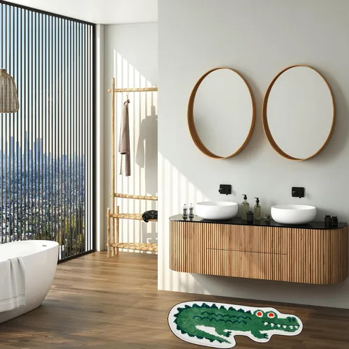 Vista 3 de Alfombra de baño de cocodrilo verde para baño de animales lindos tapetes de baño