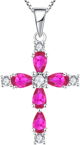 Vista 15 de YL Collar de cruz de plata de ley 925 con colgante de piedra natal religiosa para mujer