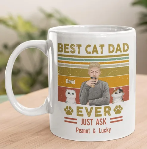 Vista 6 de Taza de café personalizada para los amantes de los gatos, taza personalizada con el mejor gato que papá nunca acaba de preguntar, ideas de regalos