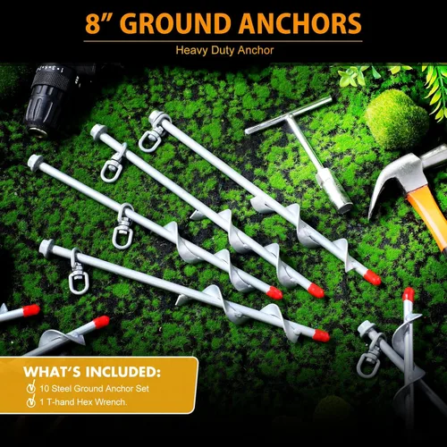 Vista 3 de Hiboom 4 anclajes de tierra con mango en T, llave hexagonal para cama elástica, kit de tornillos de anclaje de tierra, accesorios inflables
