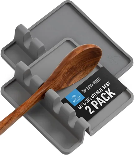 Vista 25 de Zulay Kitchen - Reposa utensilios de silicona con bandeja antigoteo para múltiples utensilios de cocina, reposacucharas sin BPA y resistente al Azul