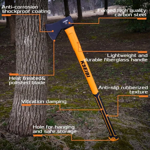 Vista 2 de KSEIBI - Hacha de división de 36 pulgadas - Acero al carbono forjado, hacha para cortar madera y leña, mazo de servicio pesado con mango ergonómico