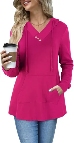 Vista 2 de Miusey - Sudadera de manga larga para mujer con capucha y bolsillo canguro, túnica