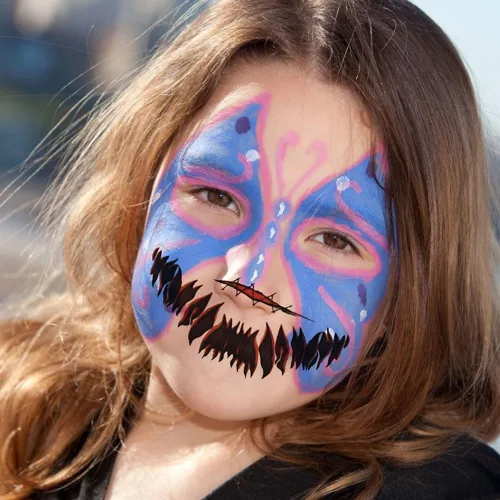 Vista 4 de Calcomanías de tatuaje de boca de sonrisa de Halloween, tatuajes temporales de boca de payaso, 12 hojas de calcomanías de cara aterradora