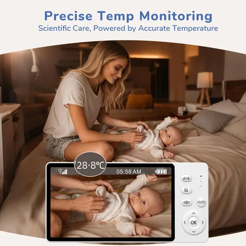 Vista 8 de Monitor de bebé sin video WiFi, pantalla IPS 1080P de 5 pulgadas 2-Blanco