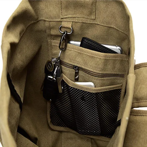 Vista 4 de Militar bolsa de lona de carga superior doble correa mochila de lona ejército viaje tamaño grande