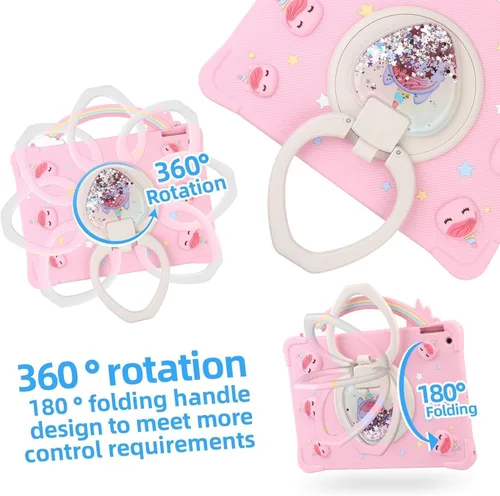 Vista 4 de Funda para niños [Super linda con arena movediza brillante] para iPad 2 2011 con soporte giratorio de 360° - Rosa