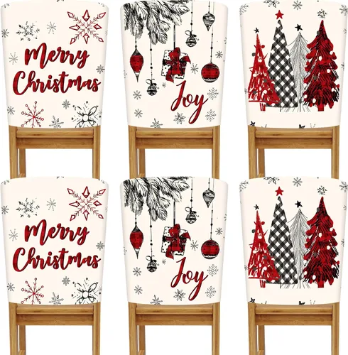 Vista 8 de Buryeah 6 fundas para respaldo de silla de Navidad, 6 estilos, extraíbles, lavables, elásticas, para comedor, fundas protectoras de sillas Parson