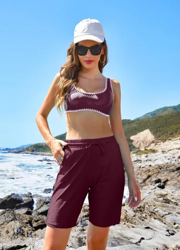 Vista 8 de ALove Pantalones cortos de natación para mujer de 9 pulgadas, cintura alta, con bolsillos, UPF 50+, parte inferior de traje de baño incorporada