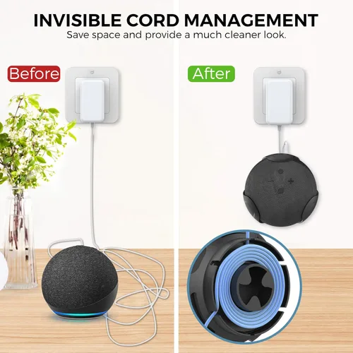 Vista 2 de awakentti Soporte de pared 2 en 1 para Echo Dot de 4ª generación, accesorios que ahorran espacio, resistente, colgador de salida para altavoz