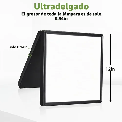 Vista 4 de Lámpara de techo LED cuadrada de montaje empotrado de 12 pulgadas, 24 W, 3000 K/4000 K/6000 K, lámpara de montaje empotrado ajustable, 2800 lm