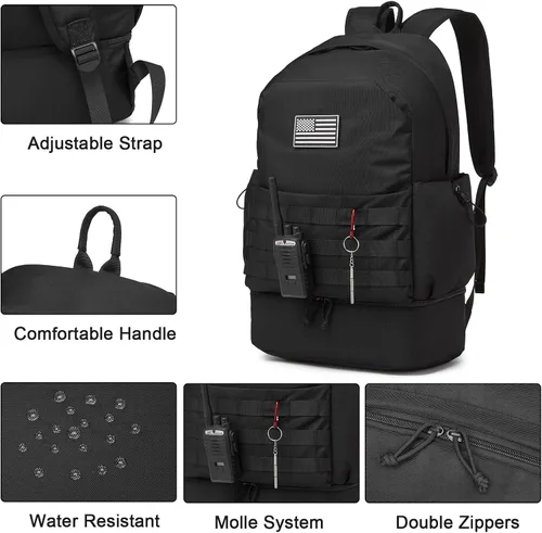 Vista 4 de seyfocnia Mochila de gimnasio para hombres, mochila táctica militar, bolsa de viaje con compartimento para zapatos, bolsa de gimnasio deportiva