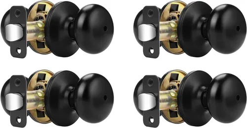 Vista 11 de Probrico Pomos de puerta de privacidad para interiores, color negro mate, 1 paquete de pomos de puerta de baño para cama, función de bloqueo