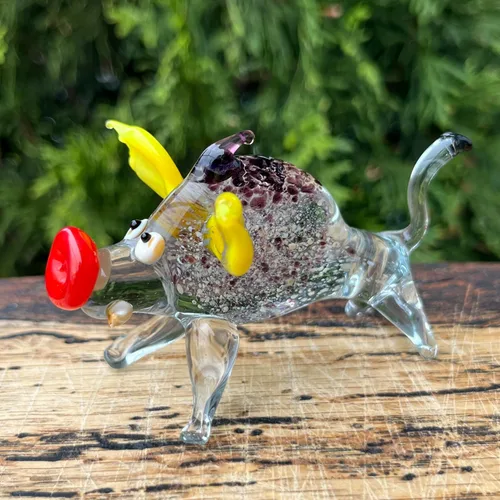 Vista 5 de Figura de jabalí de vidrio – Escultura de cerdo salvaje hecha a mano – Jabalí en miniatura estilo Murano – Animal del bosque de cristal artístico