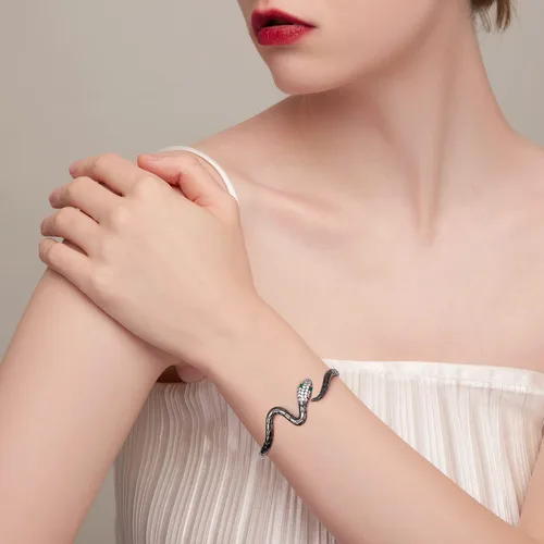 Vista 5 de Pulseras de serpiente, pulsera de serpiente ajustable, brazalete abierto, pulsera de plata con envoltura de serpiente de derivación, pulseras de oro