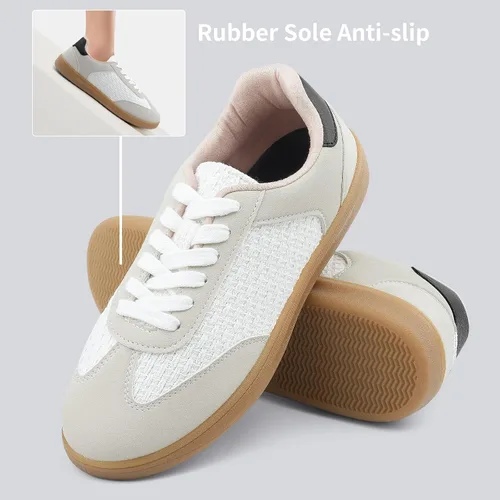 Vista 6 de JENN ARDOR Tenis de moda para mujer: tenis de goma antideslizante para caminar, parte superior de piel sintética transpirable y gamuza, plantilla