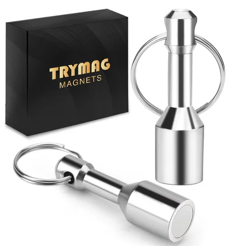 Vista 15 de TRYMAG N52 - Imanes de Llavero para Probar Latón, Paquete de 2 Llaveros de Bolsillo de Neodimio Negro para Bolso con Fuerte Magnético de Tierras