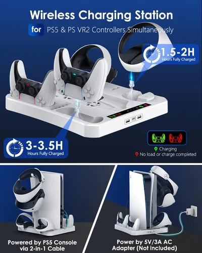 Vista 3 de for PS5 Accessories Cooling Stand, PSVR2 Charging Station - HAPAW PS VR2 Sense Controller Charging Station, Playstation VR2 Headset Headphones