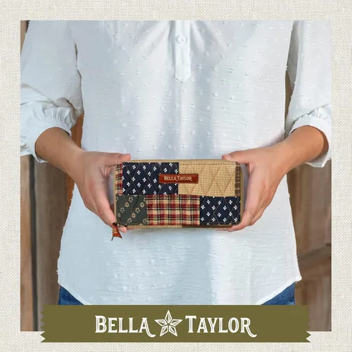 Vista 2 de Bella Taylor Cartera delgada para mujer Cartera con cremallera y protección RFID, Parche primitivo, Patchwork