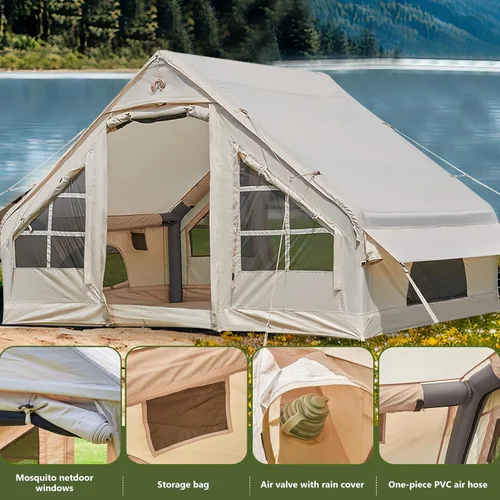 Vista 5 de Tienda de campaña inflable con bomba, para 4 a 6 personas, tienda de campaña de camping glamping, fácil instalación, tiendas familiares para 4