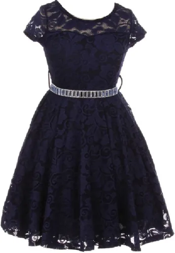 Vista 5 de Little Girl - Vestido de niña con manga de encaje y cinturón de piedras