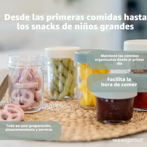 Vista 4 de WeeSprout Tarros de vidrio para almacenamiento de alimentos para bebés con tapas (4 onzas, 6 unidades) para aperitivos, puré, recipientes pequeños