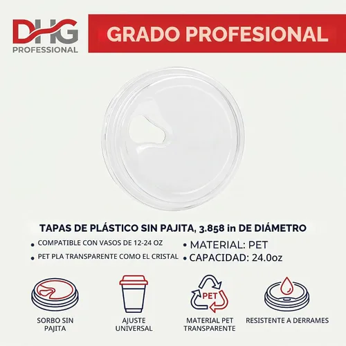 Vista 7 de Tapas de plástico sin pajilla, 3.858 in de diámetro, se adapta a vasos de 12 a 24 onzas, tapas de plástico PET transparente, 1000/cartón