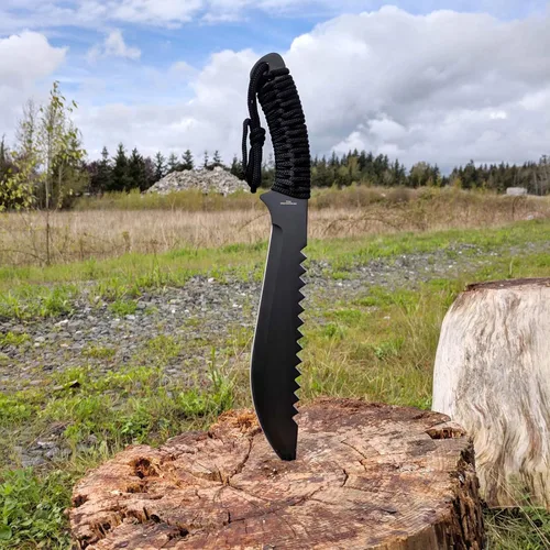 Vista 3 de ASR Outdoor Machete de espiga completa de 15.5 pulgadas con hoja reciclada y espiga dentada en zigzag, negro