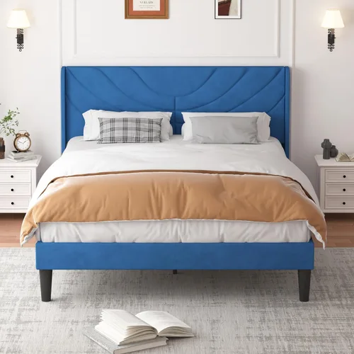 Vista 21 de VECELO Marco de Cama Tamaño Twin Plataforma Tapizada con Cabecera de Tela Ondulada/Soporte de Listones de Madera/No Necesita Somier/Base de Colchón