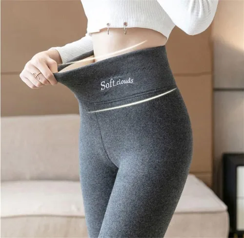 Vista 2 de AQWEI Leggings de nubes suaves para mujer, leggings de forro polar suaves con nubes, pantalones casuales cálidos para invierno, Forro polar negro