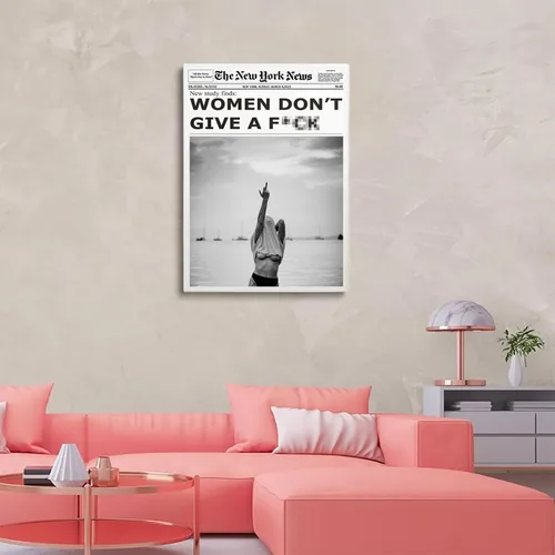 Vista 4 de Arte de pared de periódico de moda para niña, blanco y negro, decoración de pared de periódico estético retro, arte de pared feminista, póster