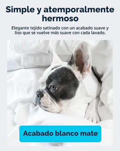 Vista 5 de Wooflinen Juego de sábanas 100% viscosa derivada de bambú, sedosas, suaves como la seda, funda de cama blanca mate con fundas de almohada